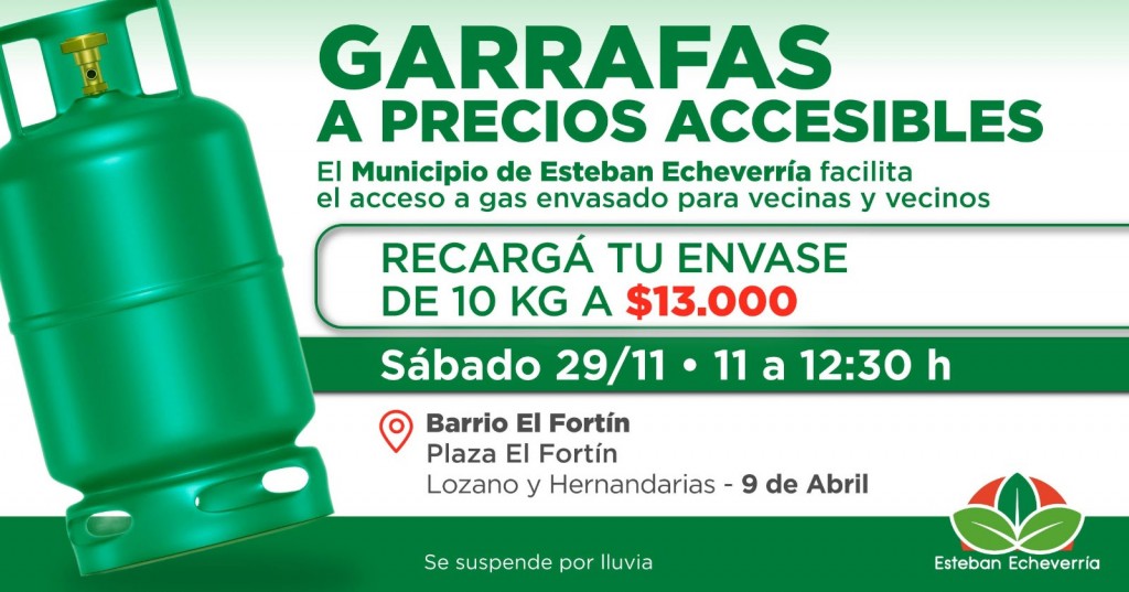 Esteban Echeverría realizará un nuevo operativo de recarga de garrafas a precio accesible en 9 de Abril