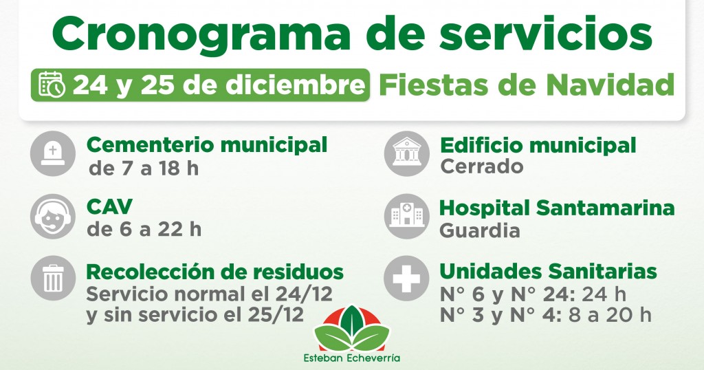 Cómo funcionarán los servicios municipales en Esteban Echeverría durante Navidad