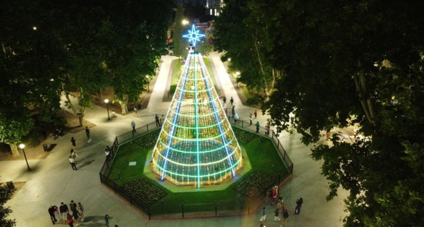 Monte Grande encendió su espíritu festivo: el enorme Árbol de Navidad ya ilumina la Plaza Mitre