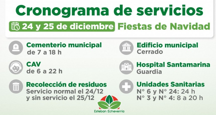 Cómo funcionarán los servicios municipales en Esteban Echeverría durante Navidad